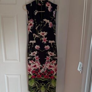 Ted Baker Black and Pink Floral Midi Dress